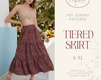 Tiered Skirt Sewing Pattern for Women PDF | Skirt PDF Sewing Pattern | Long Skirt Pattern | Beginner Sewing Pattern | Women Sewing Pattern
