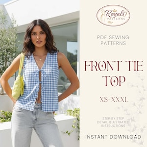 Top Sewing Pattern | Women Sewing Pattern | Blouse Pattern | Front Tie Top Pattern | Sewing Patterns for Beginner Top | Peplum Top, Tank Top