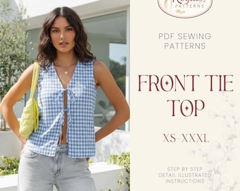 Top Sewing Pattern | Women Sewing Pattern | Blouse Pattern | Front Tie Top Pattern | Sewing Patterns for Beginner Top | Peplum Top, Tank Top
