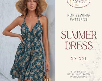 Summer Dress Sewing Pattern | Shoulder Tie Dress Pattern | Tiered Dress Pattern | Gathered Dress Pattern | Ruffle Dress Pattern Women