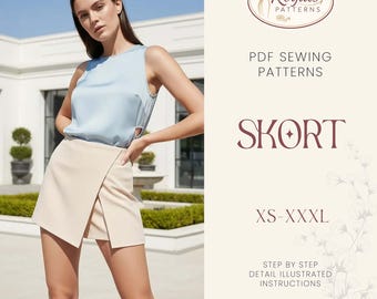 Skort Sewing Pattern | Skirt Pattern | Shorts Pattern | Knot Skort Pattern | Womens Mini Skirt, Sewing Patterns, Skirt Shorts Sewing Pattern