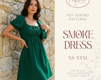 Smock Dress Sewing Pattern Women Dress Pattern Milkmaid Dress Sewing Pattern Puff Sleeve Dress Pattern Mini Dress PDF Pattern
