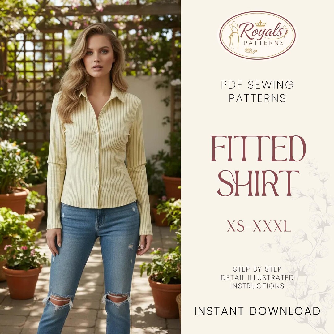 Female Shirt Basic Pattern Fitted Shirt Pattern for Women, Shirt Sewing Pattern, Button up Shirt ...