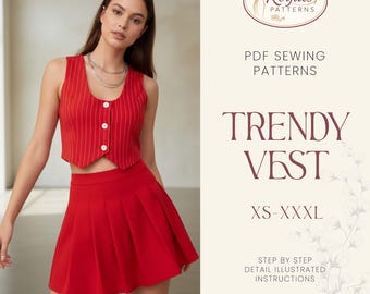 Trendy Top Pattern, Vest Sewing Pattern, Sewing Patterns Women, Suit Vest, Button Up Top, Top Sewing Pattern for Women, Women Vest Pattern
