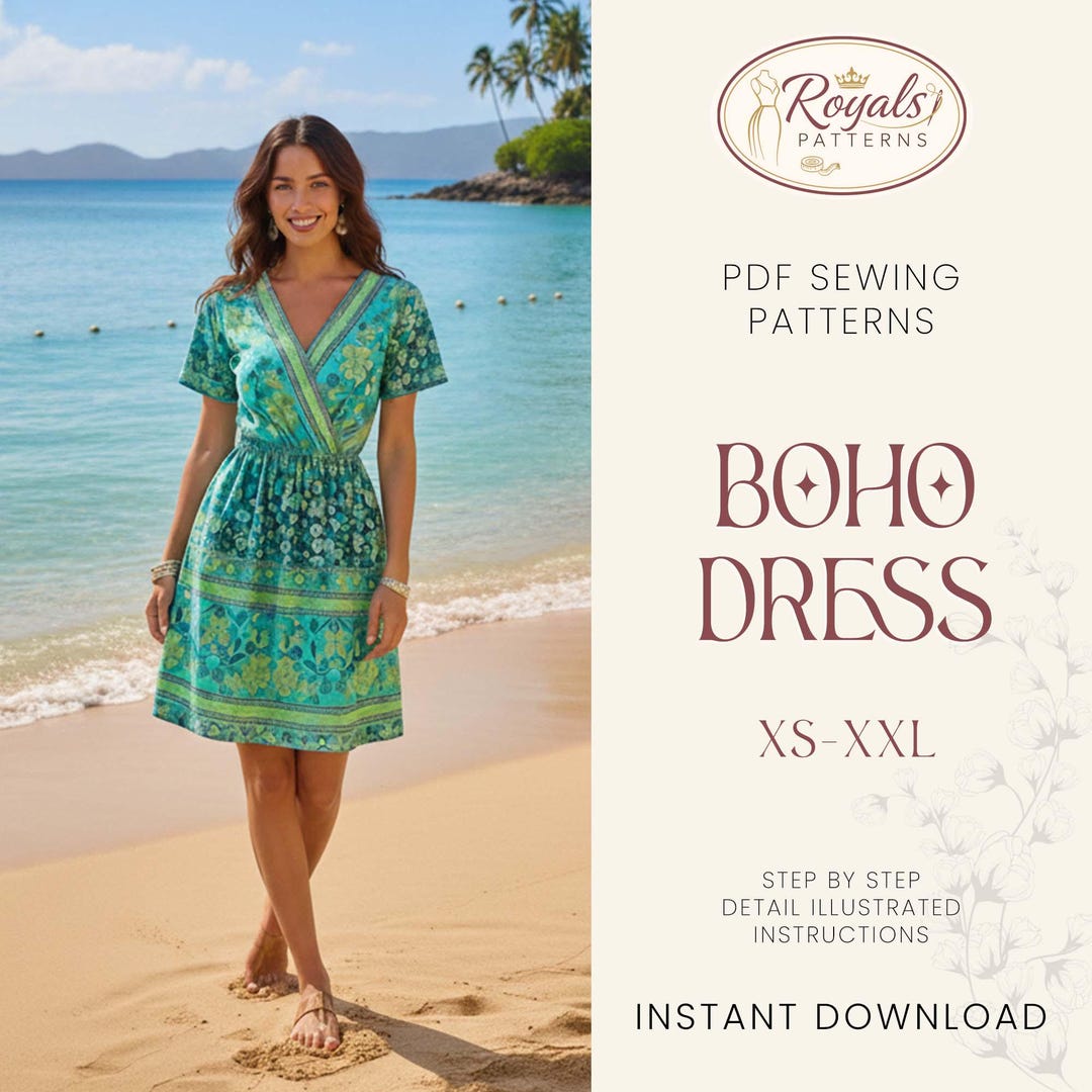 Boho Dress Sewing Pattern | XS- XXL | Dress Pattern | Wrap Dress ...