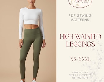 Leggings Pattern | High Waist Leggings Sewing Pattern | High Rise Leggings | High Waisted Leggings | Women's Leggings | Women pants