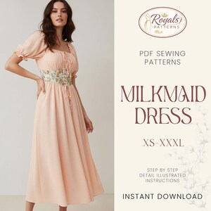 Milkmaid Dress Pattern | XS-XXXL | Dress Sewing Pattern | Cottagecore dress pattern | Prom Dress Pattern | Women Sewing Pattern | Maxi Dress