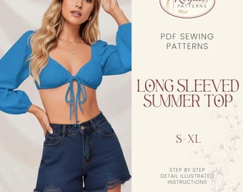 Long Sleeved Summer Top Front Tie Top Pattern | XS - XXL | Top Sewing Pattern | Women Top Pattern | Long Sleeve Top Pattern | Sewing pattern