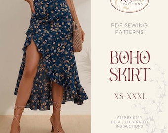 Summer Skirt Pattern | Skirt Sewing Pattern | Women Sewing Pattern | Sewing Patterns | Summer Skirt Sewing pattern | Ruffle Hem Skirt