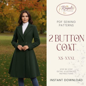 Princess Seam Coat Sewing Pattern: Women’s Flared Mandarin Collar Button-Front Jacket Coat Sewing Pattern Women’s Lined Button-Front Midi