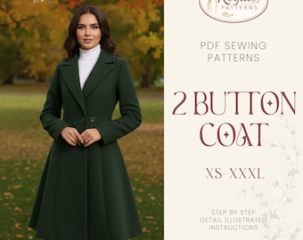 Princess Seam Coat Sewing Pattern: Women’s Flared Mandarin Collar Button-Front Jacket Coat Sewing Pattern Women’s Lined Button-Front Midi
