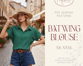 Shirt Sewing Pattern | Blouse Pattern | Women Sewing Pattern | Top Pattern | Beginner Sewing Pattern Top Blouse | Batwing Blouse Top Shirt