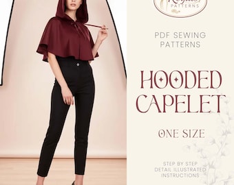 Patrón de capa con capucha, patrón de costura de capa con capucha, patrón de capa, patrón de capa, patrón de vestido medieval, patrón de costura de capa de cosplay