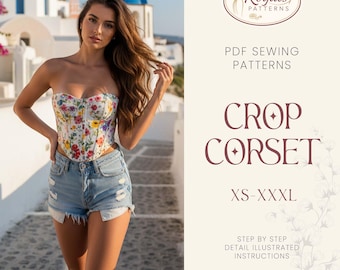 Corset Top Sewing Pattern Download PDF, Summer Top XS, S, M, L, XL Shirt Top Pattern Sewing pdf, Women Crop Top Bustier Downloadable Pattern