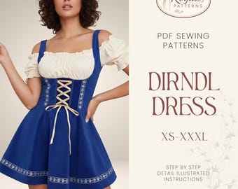 Naaipatroon dirndl-jurk | Oktoberfest-jurk | Patroon jurk melkmeisje | Jurkpatroon | Patroon Cottagecore-jurk | Naaipatroon dames