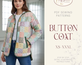 Jacket Sewing Pattern | Quilted Jacket Pattern | Sewing Patterns Women | Sewing Pattern Patchwork Jacket | Button Up Jacket with Collar