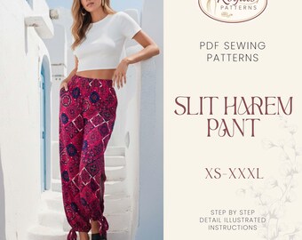 Naaipatroon broek | Patroon broek met split | Broek met elastische tailleband | Patroon zomerbroek | Naaipatronen voor beginners, broek met patroon voor dames