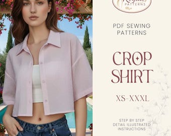 Crop Shirt Sewing Pattern, Women Shirt Pattern, Short Shirt Pattern, Sewing Pattern, Women Sewing pattern, Shirt Pattern, Beginner Sewing