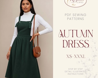 Naaipatroon jurk | Patroon jurk met lange mouwen | Jurkpatroon | Patroon maxi-jurk | Naaipatroon dames met geïllustreerde instructies
