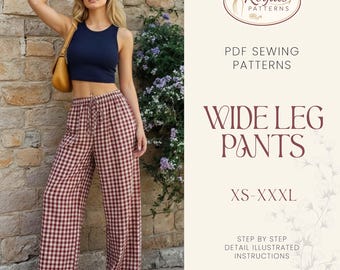 Wide Leg Pants Sewing Pattern | Elastic Waistband Pants Sewing Pattern for Women | Pants Pattern | Women Sewing Pattern | Women Palazzo Pant