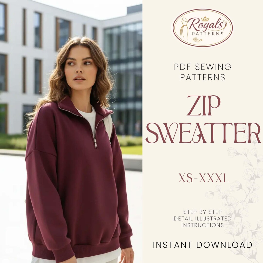 Oversized Zip up Hoodie Sewing Pattern, Women Hoodie, Hoodie Pattern ...