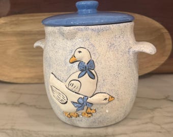 Vintage White Goose with Blue Ribbons Kitchen Canister