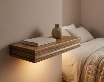 Solid Wood Floating Nightstand Shelf – Minimal Bedside Wall Shelf, Custom Size, Mid Century Rustic Floating Shelf, Bathroom Shelf Decor