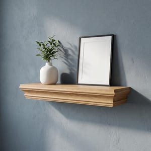 Oak Finish Floating Shelf, Birch Plywood Box Ledge, Crown Molding Wall Decor, Custom Size