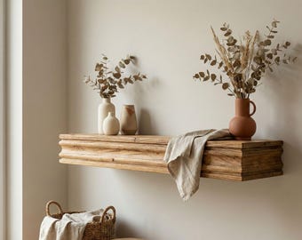 Reclaimed Wood Floating Shelf – Rustic Handmade Solid Wood Wall Shelf for Fireplace, Kitchen or Bathroom