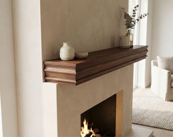 Hand Carved Solid Wood Floating Shelf – Decorative Rustic Wall Shelf for Fireplace, Living Room or Entryway