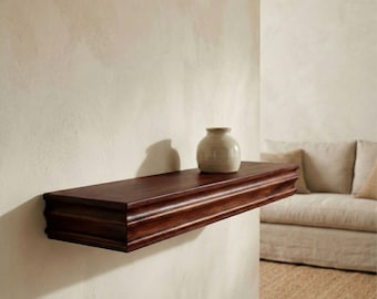 Solid Mahogany Floating Shelf – Handcrafted Dark Wood Wall Shelf for Fireplace, Living Room & Entryway