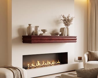 Hand Carved Solid Wood Floating Shelf – Decorative Rustic Wall Shelf for Fireplace, Living Room or Entryway