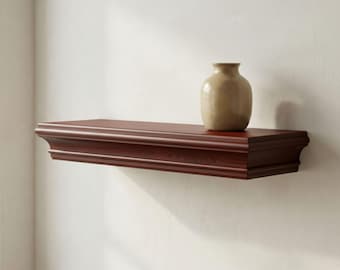 Mahogany Floating Shelf with Classic Moulded Edge – Solid Wood Wall Shelf for Living Room, Fireplace Mantel or Entryway Decor