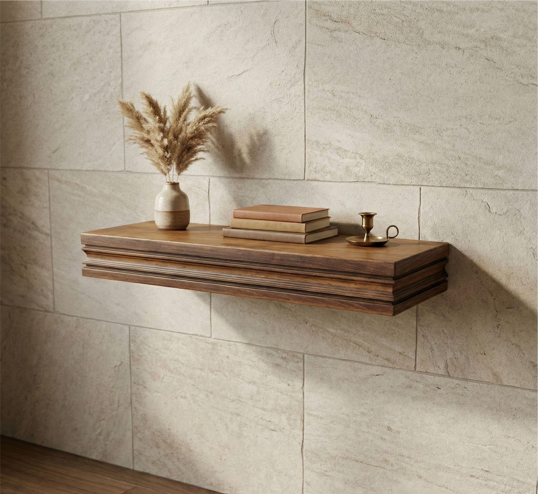 Handmade Solid Wood Floating Shelf, Heavy Duty Rustic Mantel Ledge ...