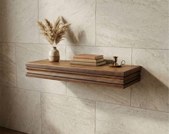 Handcrafted Solid Wood Floating Shelf | Rustic Wood Wall Shelf | Heavy Duty French Cleat Shelf | Custom Length 14–55 Inch