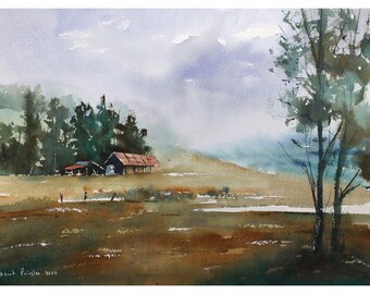 Original Farmland valley done in Watercolors