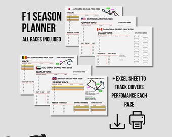 Seizoensplanner F1 2026: racedagboek en coureurtracker (digitale download)