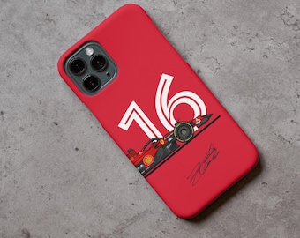 Charles Leclerc-telefoonhoesje met nummer #16 en handtekening voor iPhone en Samsung