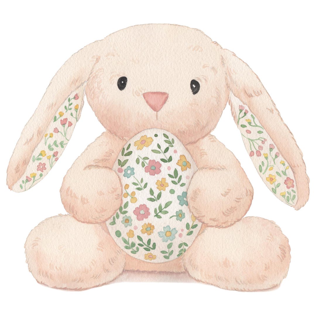 Floral Easter Bunny Clipart PNG – Watercolor Rabbit With Egg, Vintage ...