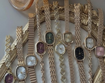 Orologio da donna in stile vintage color oro, elegante orologio da polso al quarzo con bracciale.