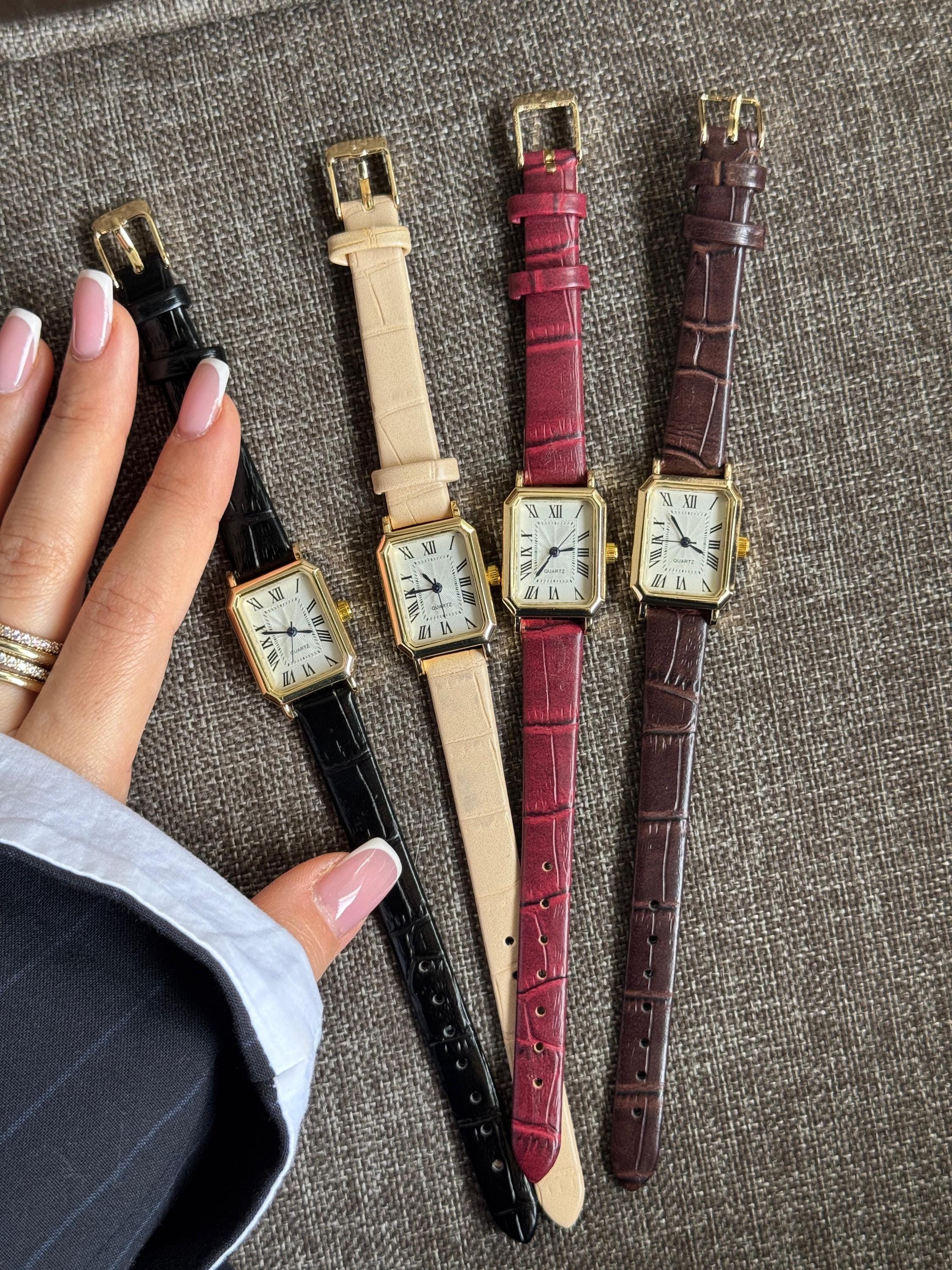 Women\'s Leather Strap Dainty Elegant Classic Vintage Retro Square Ladies Quartz Vintage Gold Square Watch for Women With Brown Strap  main image 2