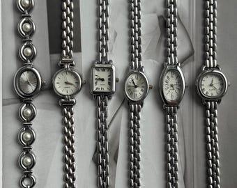 Vintage Silver Women Bracelet Watch | Roman Numeral Quartz Timepiece | Retro Minimal Wrist Jewelry