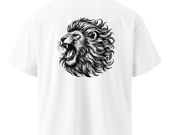 T-Shirt Lion Shadow Roar Grafik-Sweatshirt - Bold Black & White Streetwear-Design
