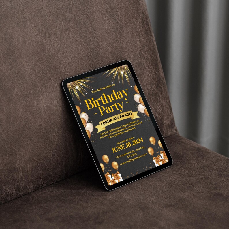 Gold Black Birthday Invitation Template, Luxury Adult Party Invite ...
