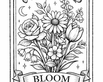 Diseño de tatuaje floral minimalista / Tatuaje floral de línea fina / Plantilla digital / Tatuaje de flor pequeña y delicada
