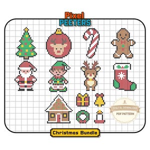 Christmas Fuse Bead Patterns Bundle | 13 Festive Designs (9 Large 29x29 + 4 Mini 14x14) | Perler Beads PDF | Kids Craft DIY