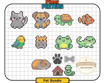 Pet Fuse Bead Patterns Bundle | 13 Cute Animal Designs (9 Large 29x29 + 4 Mini 14x14) | Digital Download Perler Beads PDF | Kids Craft