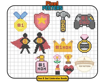 Mom & Dad Celebration Fuse Bead Bundle | 13 Designs (9 Large 29x29 + 4 Mini 14x14) | Digital Download Perler Beads PDF
