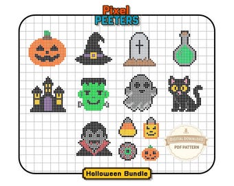 Halloween Fuse Bead Patterns Bundle | 13 Spooky Designs (9 Large 29x29 + 4 Mini 14x14) | Perler Beads PDF | Kids Craft DIY