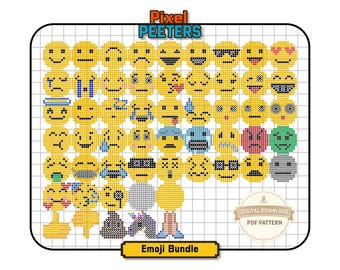Emoji Fuse Bead Bundle | 48 Emoji Bead Patterns + Bonus Designs | 14x14 Pegboard | Digital Download PDF | Hama / Perler